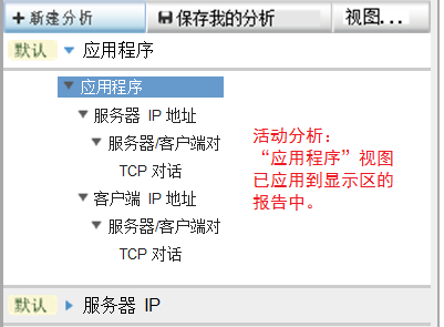 带有活动“应用程序”视图的“分析”菜单