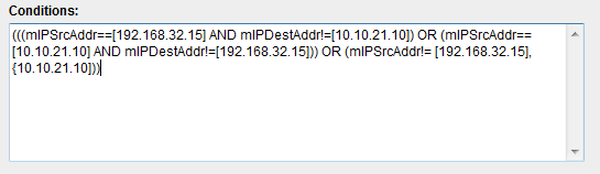 Conditions text box with sample syntax