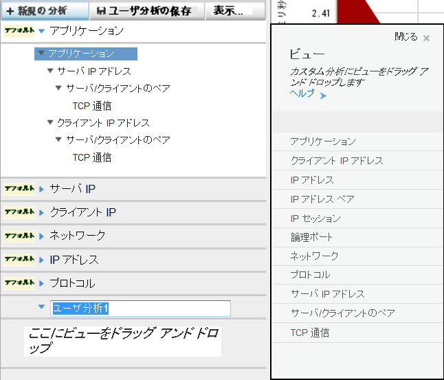 分析メニューと右側のビュー メニュー。