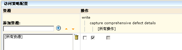 “访问策略配置”策略包含两个与其关联的操作。 写入操作和捕获全面缺陷详细信息操作。