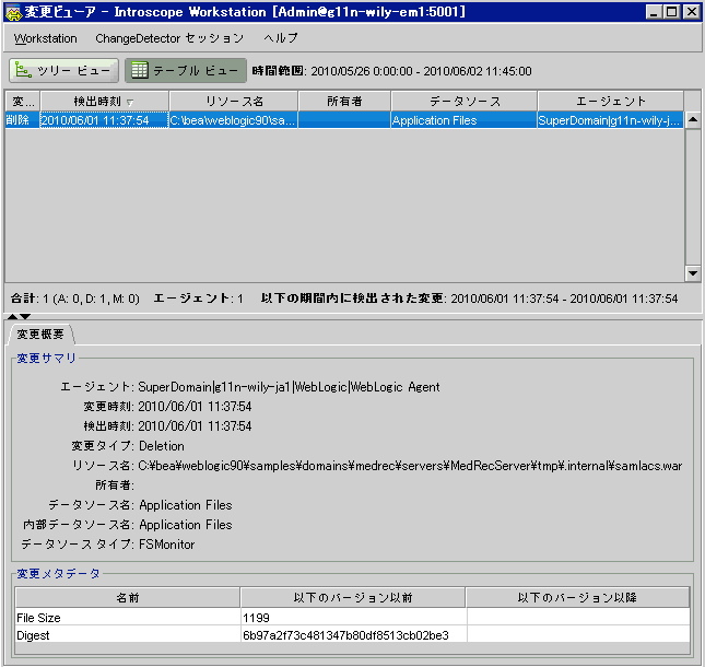 このイメージには、サンプル変更データがテーブル ビュー形式で示されています。
