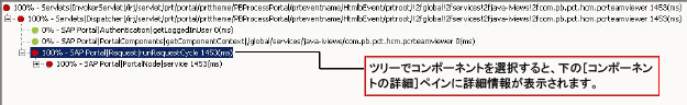 Transaction Tracer ツリー ビューでコンポーネントを選択して、より詳細な情報を［コンポーネントの詳細］ペインに表示します。