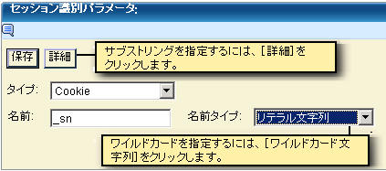 サブ文字列を指定するには、［詳細］をクリックします。 ワイルドカードを指定するには、［ワイルドカード文字列］を選択します。