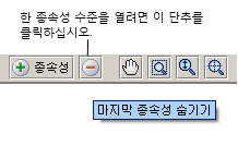 마지막 종속성 단추를 숨깁니다.