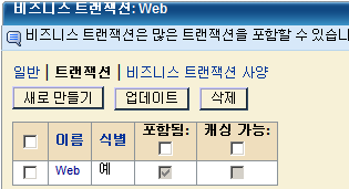Web이라는 비즈니스 트랜잭션에는 Web이라는 단일 트랜잭션이 포함되어 있습니다. 이 트랜잭션은 식별 트랜잭션입니다.