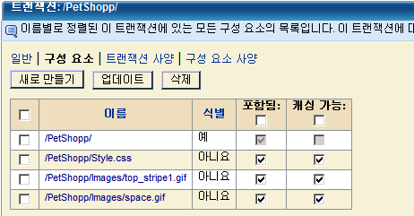 네 개의 구성 요소입니다. CSS 및 두 개의 GIF는 캐시 가능하며 비식별 구성 요소입니다.