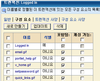 예제 구성 요소 목록: 식별 구성 요소는 LoggedIn입니다.