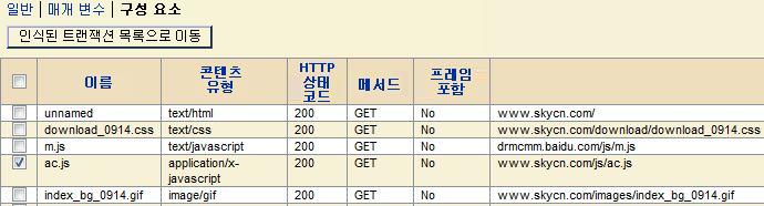 기록 세션 트랜잭션 구성 요소를 표시하는 CEM 페이지입니다.