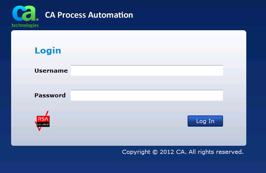 CA Process Automation Login page