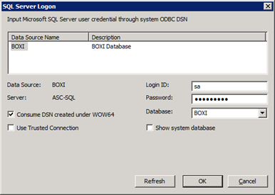 CA Business Intelligence SQL Server Logon