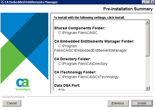 This graphic is a screenshot of the EEM Installation Summary page.