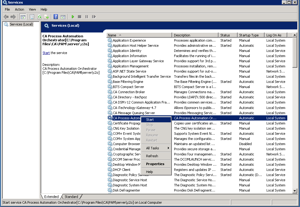 CA Process Automation Service