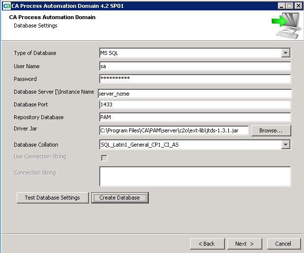 PAM Database Settings