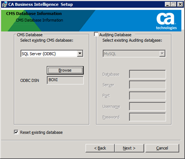 CA Business Intelligence CMS DB Information