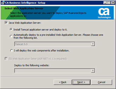 CA Business Intelligence Web Application Server