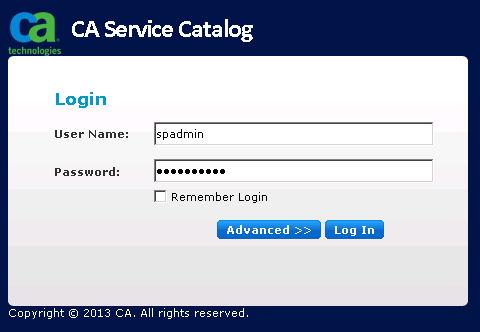 Catalog Login page