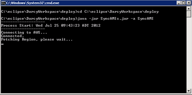 The picture illustrates the command prompt window indicating the synchronization status.