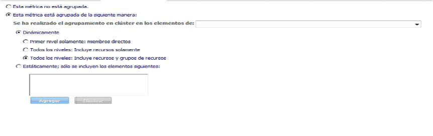 Ficha de agrupación en clúster de las métricas