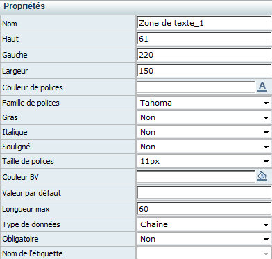 Propriétés TextBox