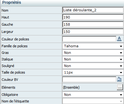 Propriétés DropDownList
