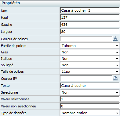 Propriétés CheckBox