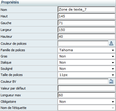 Propriétés TextArea