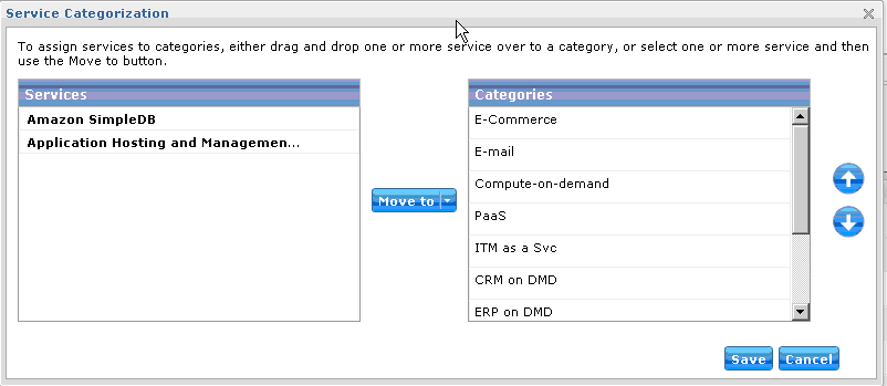 Boîte de dialogue Catégorisation du service