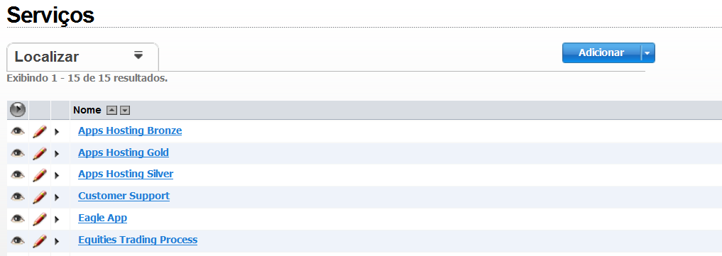 Página Pacotes de serviços
