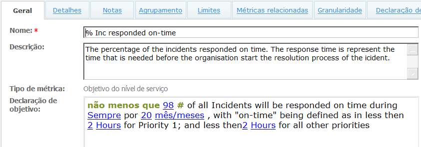 Descrição de definição do serviço