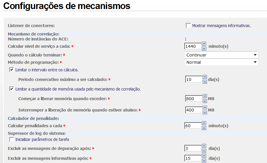 Preferências do mecanismo