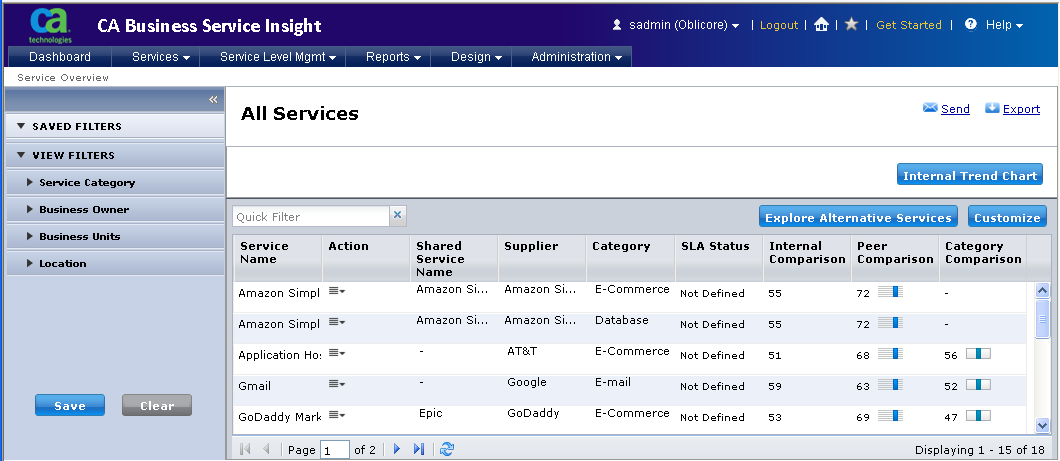 “所有服务”页面