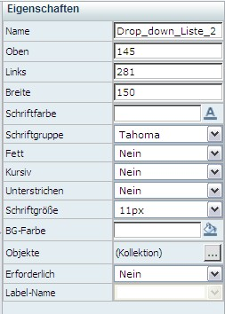 Eigenschaften "DropDownList"