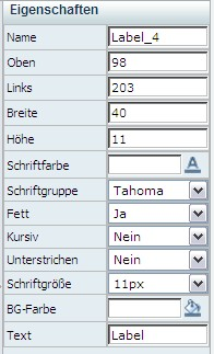 Eigenschaften "Label"