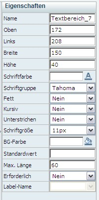 Eigenschaften "TextArea"