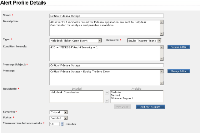 Alert Profile Details page