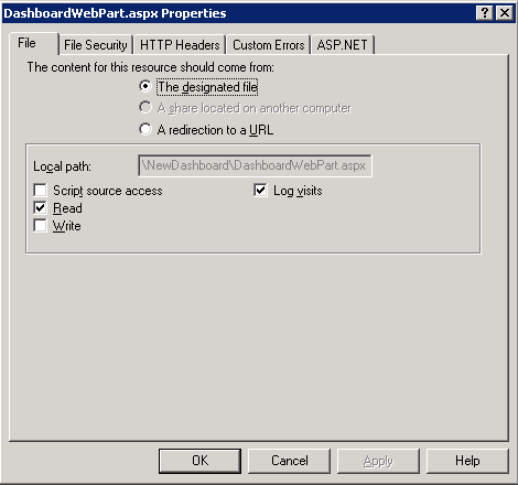 DashboardWebPart.aspx Properties