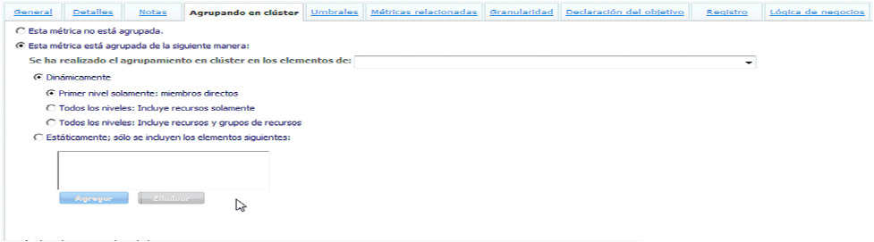 Ficha de agrupación en clúster de las métricas