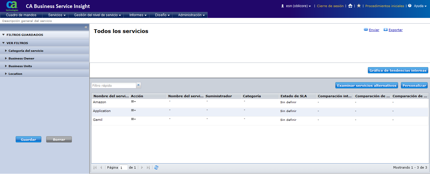 Página Todos los servicios
