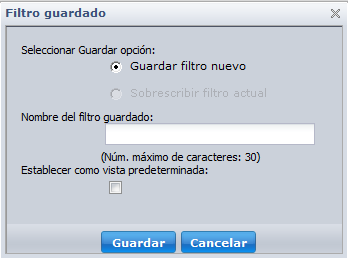 Guardar filtro de servicio