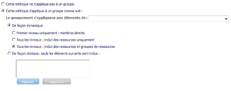 Onglet Groupement des métriques