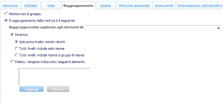 Scheda Raggruppamento delle metriche