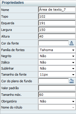 Propriedades TextArea
