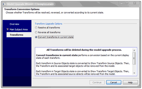 r8 Model Upgrade Wizard Transforms Options