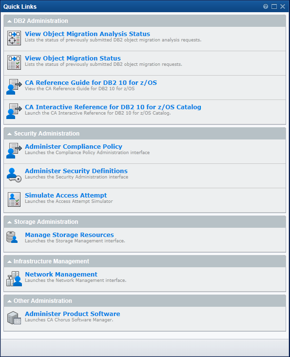 This figure shows the layout of the Quick Links module with all 3.0 discipline tools enabled.
