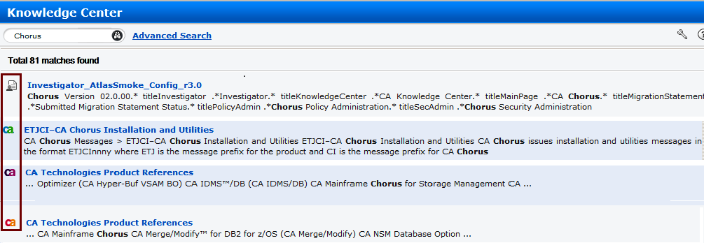 This screenshot shows some of the different icons we use in the Knowledge Center.