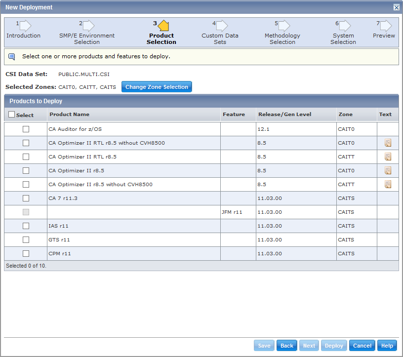 This picture shows the Change Zone Selection button in the deployment wizard.