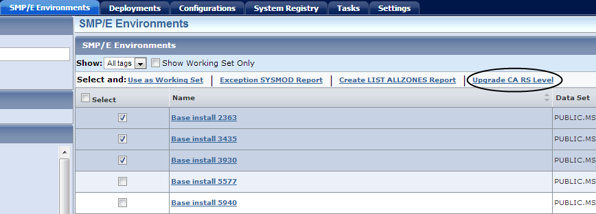 This picture shows the link that lets you apply CA RS maintenance to multiple SMP/E environments.