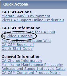 This picture shows the renamed link (Video Tutorials) on the Software Status tab.