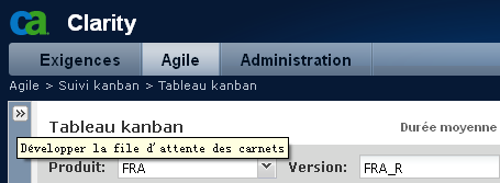 Image du bouton Développer la file d'attente des carnets dans le tableau kanban