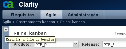 A figura mostra o botão Expandir a fila de backlog no Painel kanban